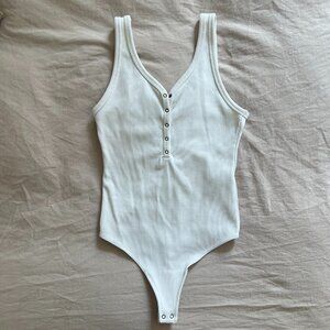 Abercrombie Ribbed White Henley Bodysuit